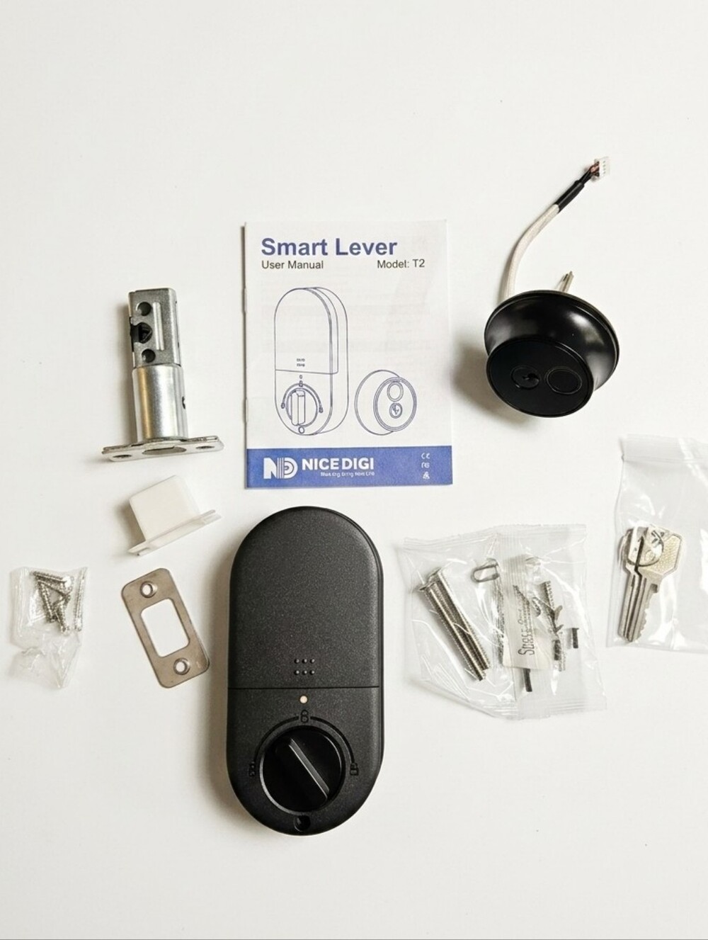 NICE DIGI T2 Minimalist Smart Deadbolt Lock Fingerprint Keyless Entry - Black